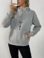 Women's Grey Hooded Sweatshirt With Star And Moon Print