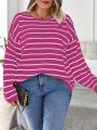 SHEIN Essnce Plus Striped Pattern Drop Shoulder Sweater