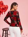 SHEIN Clasi Ladies' Floral Printed Long Sleeve T-Shirt