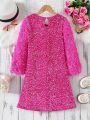 Tween Girls' Summer Fancy Pink Sequin Fringed Dress