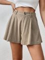 Women's Zipper Fly Solid Color Loose Fit Shorts