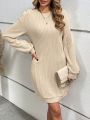 SHEIN Frenchy Round Neck Solid Color Ribbed Knit Loose Fit Drop Shoulder Sleeve Sweater Dress