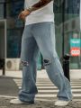 Men Ripped Frayed Straight Leg Jeans