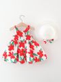 Summer Newborn Baby Girls' Sleeveless Vest Big Bowknot Flower Dress With Sun Hat