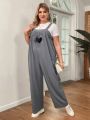 Plus Size Women's Heart Printed Dungarees Jumpsuit