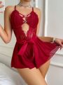 Women's Lace Splicing Sleepwear Jumpsuit With Heart-Shaped Buttons