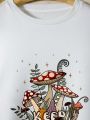 Round Neck Letter And Mushroom Pattern Casual Fashion Sweatshirt