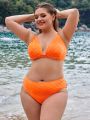 SHEIN Swim Basics Plus Size Solid Color Swimwear Set