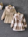 SHEIN Kids EVRYDAY Toddler Girls' Reversible Hooded Coat With Waist Tie, Made Of Plush Material, Keeping Warm And Comfortable, Casual And Simple Style