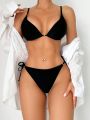 SHEIN Swim Classy Solid Color Knot Front Side Tie Bikini Swimwear Set