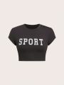 SHEIN Leisure Letter Graphic Crop Sports Tee