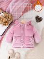 Fashionable Baby Girl's Velvet Padded Quilted Coat With Contrasting Seams For Winter