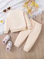 Baby Girl Casual Comfortable Heart Print Sweatshirt And Elastic Waist Letter Printed Pants