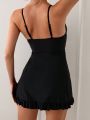 SHEIN Swim Classy Women's Ruffle Trim Cami Tankini Swimsuit