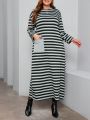 SHEIN Mulvari Plus Size Stripe Off-shoulder Dress