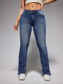 Women's Skinny Cat Whisker Hem Button Jeans