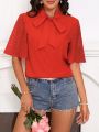 Women's Color Block Butterfly Sleeve Knot Front Shirt