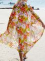 SHEIN Swim Vcay Full Print Flower Pattern Kimono Cardigan