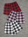 3pcs/Set Plaid Print Pajama Pants With Bowknot Decorations