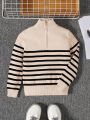 SHEIN Young Boy Striped Half Zip Sweater