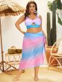 SHEIN Swim SXY Plus Size Women'S Gradient Color Swimsuit Set, 3 Pieces