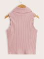 SHEIN Kids EVRYDAY 3pcs Knitted Ribbed Turtleneck Tank Tops For Tween Girls, Casual