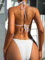 SHEIN Swim SXY Women's Halter Neck Tie Bikini Set With Separated Solid Triangle Top And Micro Bottom