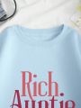 Plus Size Fleece Lined Sweatshirt With Slogan Print