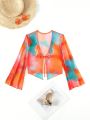 SHEIN Swim Vcay Women's Tie-Dye Printed Mesh Kimono Cardigan