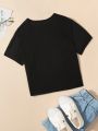 SHEIN Kids HYPEME Girls' Simple Style Love Printed Short-Sleeved T-Shirt