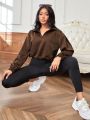 Daily&Casual Women's Short Cropped Sports Sweatshirt With Turn-Down Collar