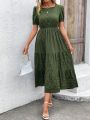 Women'S Round Neck Short Sleeve Ruffle Hem Dress