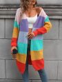 Color Block Drop Shoulder Duster Cardigan