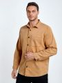 SHEIN Extended Sizes Men Plus Pocket Patched Button Up Corduroy Shirt