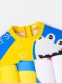 Baby Boys' Color Block Cartoon Printed Short Sleeve One Piece Swimsuit