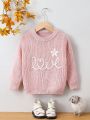 SHEIN Kids EVRYDAY Young Girl Letter & Floral Pattern Drop Shoulder Sweater