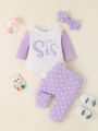 SHEIN 3pcs Baby Girls' Padded Striped Set With Cute Embroidery, Comfortable For Autumn And Winter