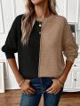 SHEIN LUNE Women's Casual Round Neck Pullover Sweater With Color Block Design