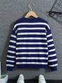 SHEIN Kids EVRYDAY Little Boys' Striped Round Neck Pullover Sweater For Big Kid