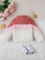 Baby Girl Colorblock Zip Up Fuzzy Coat
