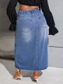 SHEIN Essnce Plus Size Women's Denim Skirt With Split Hem