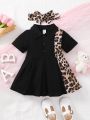 Baby Leopard Print Shirt Dress & Accessory Headband