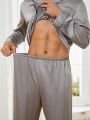 Men Contrast Piping Satin PJ Set