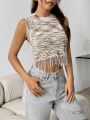 Fringed Knitted Top With Cut-out Design