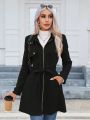 SHEIN Privé Slant Pocket Belted Suedette Coat