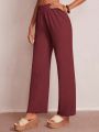 SHEIN LUNE Solid Elastic Waist Wide Leg Pants