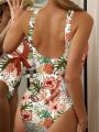 SHEIN Swim Vcay Women's One-Piece Swimsuit With Tropical Plant Print
