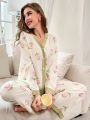 Floral Print Contrast Trim PJ Set