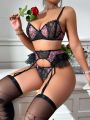 Ladies' Patchwork Lace Leopard Print Mesh Sexy Lingerie Set For Music Festival