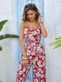 SHEIN VCAY Vacation Floral Print Suspender Jumpsuit For Women